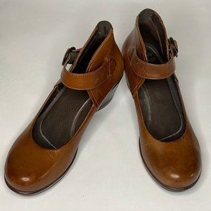 Dansko Rebel Wedge Ankle Strap Leather Brown Clogs